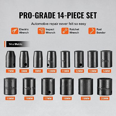 14-Piece Impact Socket Set Metric 7mm-20mm with Metal Toolbox
