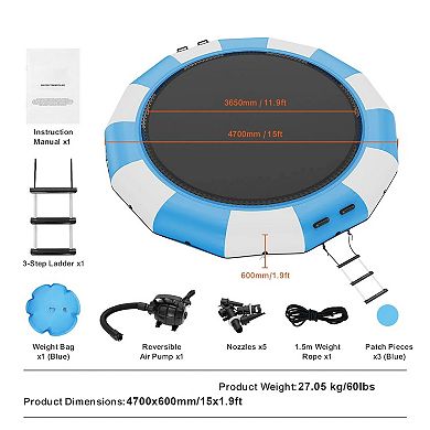 15-Foot Inflatable Water Trampoline with Pump and Ladder