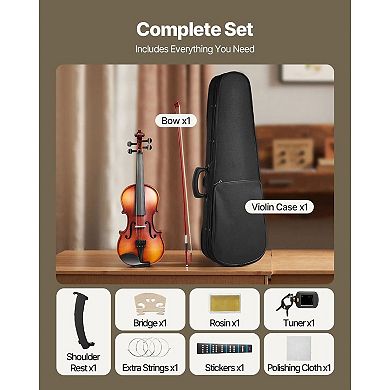 1/4 Size Violin Set for Ages 47 with Case, Bow, and Electronic Tuner