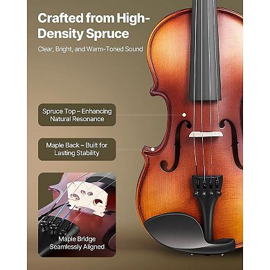 1/4 Size Violin Set for Ages 47 with Case, Bow, and Electronic Tuner