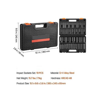 19-Piece Drive Impact Socket Set with Case for Trucks and RVs
