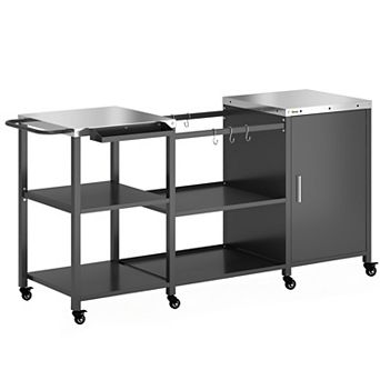 Outsunny Grill Table for Big Green Egg Grill, Metal BBQ Prep Table,