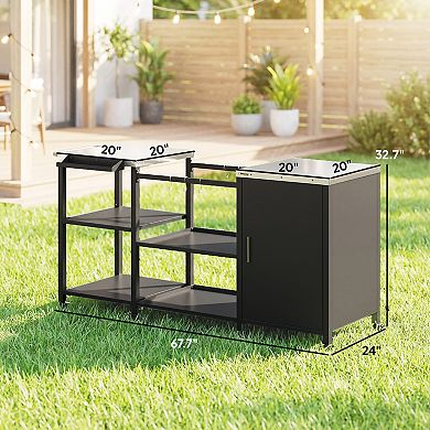 Outsunny Grill Table for Big Green Egg Grill, Metal BBQ Prep Table,