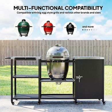 Outsunny Grill Table for Big Green Egg Grill, Metal BBQ Prep Table,