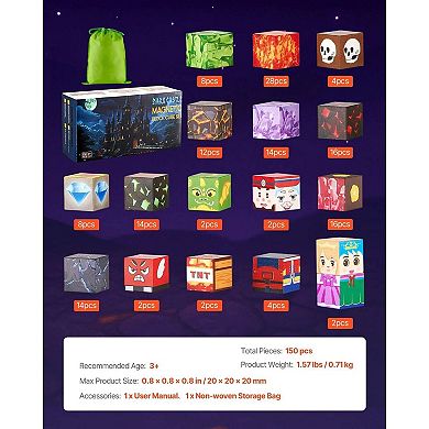 150-Piece Magnetic Building Blocks Set for Kids with Dual-Sided Panels