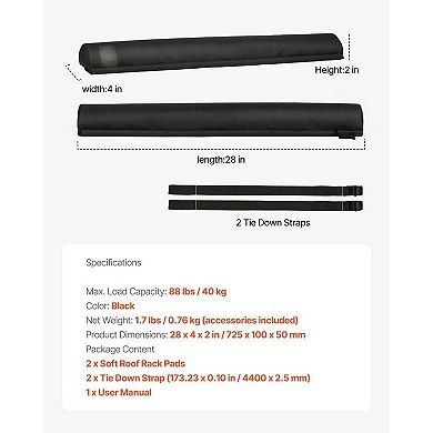 2 PCS Universal Soft Roof Rack Pads for Kayaks, Paddleboards, Surfboards, Snowboards