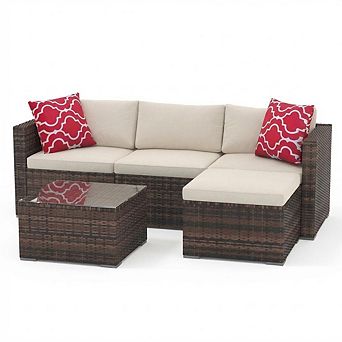 5 pc All-Weather Wicker Conversation Set, Patio Furniture Set, Outdoor Sectional Sofa