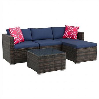 5 pc All-Weather Wicker Conversation Set, Patio Furniture Set, Outdoor Sectional Sofa