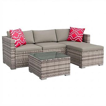5 pc All-Weather Wicker Conversation Set, Patio Furniture Set, Outdoor Sectional Sofa
