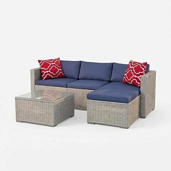 5 pc All-Weather Wicker Conversation Set, Patio Furniture Set, Outdoor Sectional Sofa