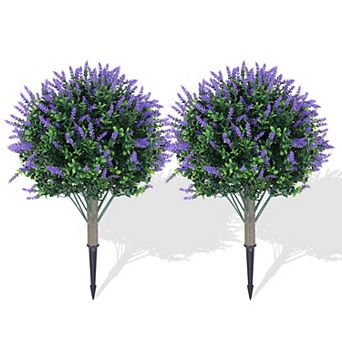 2pack Artificial Lavender Topiary Ball Trees, UV Resistant Faux Boxwood Bushes, Fake Plant Shrubs