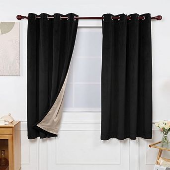 Velvet Blackout Curtains, 2 Panels Soft, Thermal, Noise-Reducing, Energy-Saving, Black, 52" x 63"