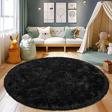 Round Fluffy Shag Area Rug, Soft Plush Carpet for Kids Room