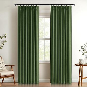 Shield Linen-Look Pinch-Pleat Curtains, 2 Panels Textured Faux Linen Blackout Drapes for Bedro