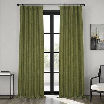 Faux Linen Blackout Curtain Panel with Thermal Light Blocking