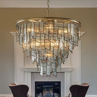 9 Lights W24" Modern Luxury Water Ripple Glass Chandelier with Painted Brass Frame for Dining Room