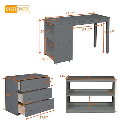 Whisen Low Study Loft Bed with Cabinet and Rolling Portable Desk, Versatility Galore