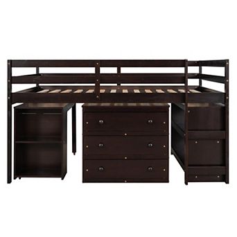 Whisen Low Study Loft Bed with Cabinet and Rolling Portable Desk, Versatility Galore