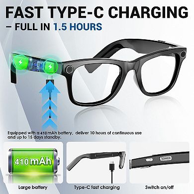 Bluetooth 5.3 AI Smart Glasses with 8MP Camera with 1080P HD Video Recording and Audio function