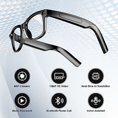 Bluetooth 5.3 AI Smart Glasses with 8MP Camera with 1080P HD Video Recording and Audio function
