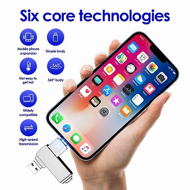 3 in 1 Photo Stick Flash Drive with USB A to C Adapter, 128GB External Storage for iPhone/Android