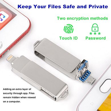 3 in 1 Photo Stick Flash Drive with USB A to C Adapter, 128GB External Storage for iPhone/Android