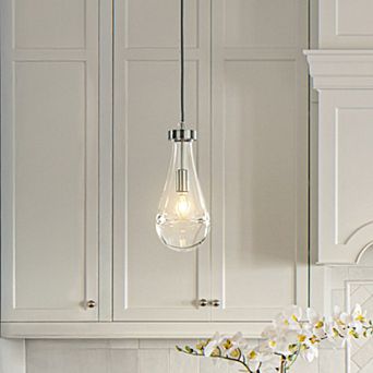 1-Light 5" Farmhouse Raindrop Glass Brush Black Nickel Chandelier Rustic Teardrop Cluster Pendant