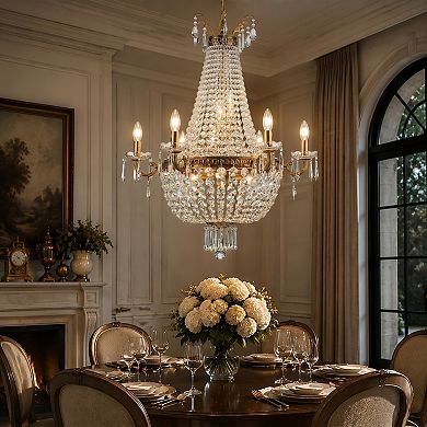 Classic Elegance 12-Light Antique Bronze Empire Crystal Chandelier