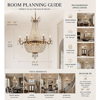 Classic Elegance 12-Light Antique Bronze Empire Crystal Chandelier