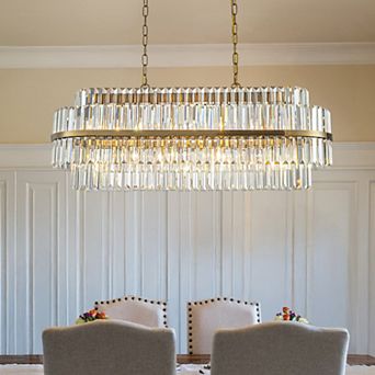 39 in 2 tier 7-Light Rectangular Aged Gold Contemporary Glam Crystal Chandelier Modern Classic