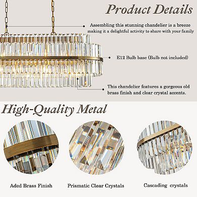 39 inches 2-Tier 7-Light Rectangular Aged Gold Contemporary Glam Crystal Chandelier Modern Classic