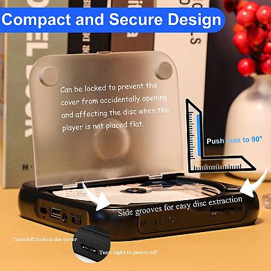 Rechargeable Mini Bluetooth CD Player with Headphones for Car Travel