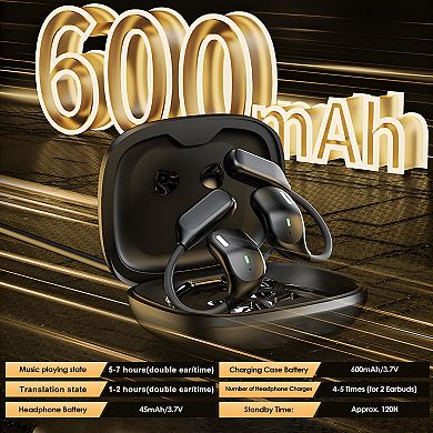 Open-Ear Earbud with Touch Screen, AI Translation Bluetooth Earhooks UV Charging Case, Built-in Mic