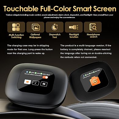 Open-Ear Earbud with Touch Screen, AI Translation Bluetooth Earhooks UV Charging Case, Built-in Mic