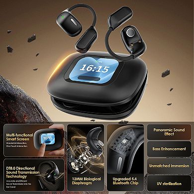 Open-Ear Earbud with Touch Screen, AI Translation Bluetooth Earhooks UV Charging Case, Built-in Mic
