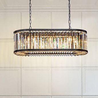 8-Light Black Finish Modern Chandelier for Dining Room with Wrought Iron And Crystal Accents
