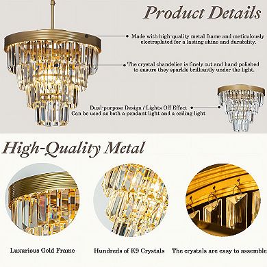 W13" 3-Light Modern Small Tiered Crystal Chandelier With Clear Crystals for Dining Room