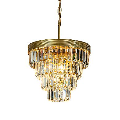 W13" 3-Light Modern Small Tiered Crystal Chandelier With Clear Crystals for Dining Room