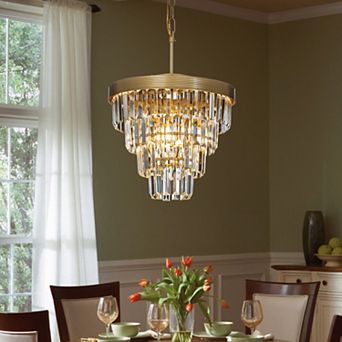 W13" 3-Light Modern Small Tiered Crystal Chandelier With Clear Crystals for Dining Room