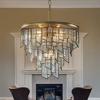 Modern 6-Light 18 in Painted Brass Luxury Water Ripple Glass Chandelier for Living Room