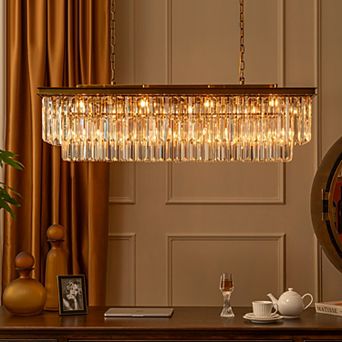 12-Light Modern Gold Fringe Crystal Chandelier for Dining Room with Crystal Accents