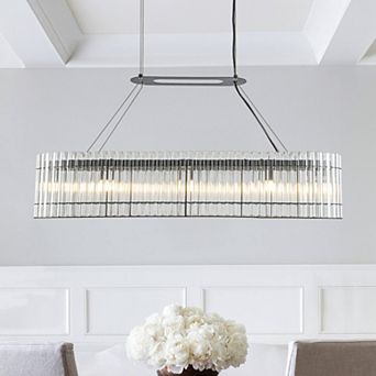 8-Light 39'' Modern Elegant Rectangle 2 tier Glass And Matte Black Chandelier For Dining Room