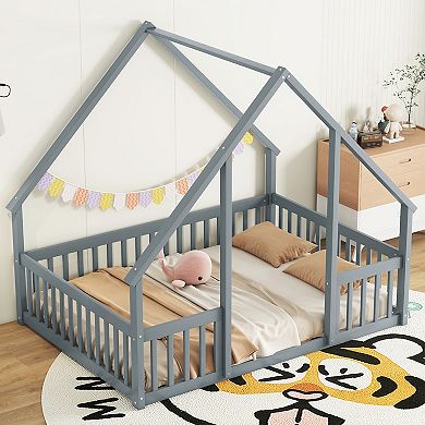 Whisen House Floor Bed with Fence & Guardrails