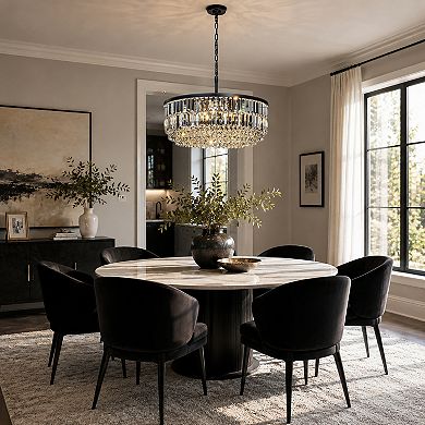 5 Lights 24" Modern Glam Matte Black Round Chandelier With Clear Crystal