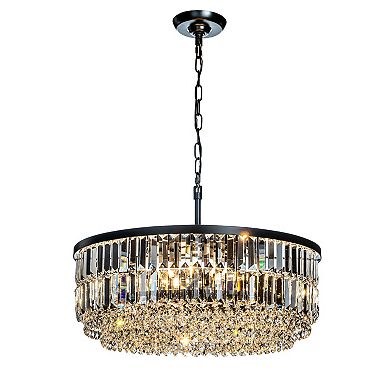 5 Lights 24" Modern Glam Matte Black Round Chandelier With Clear Crystal