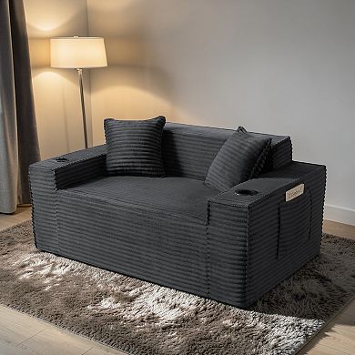 Lufeiya 2 Seater Boneless Sofa, Corduroy Couch Loveseat with Pocket Spring Support, No Assembly