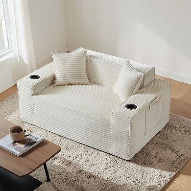 Lufeiya 2 Seater Boneless Sofa, Corduroy Couch Loveseat with Pocket Spring Support, No Assembly