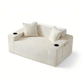 Lufeiya 2 Seater Boneless Sofa, Corduroy Couch Loveseat with Pocket Spring Support, No Assembly