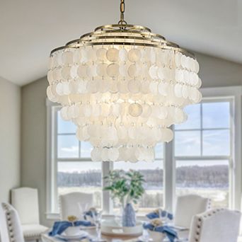 6-Light 22" Glam Coastal Capiz Tierd Chandelier 4 tier Vintage Natural Seashell Hanging Light
