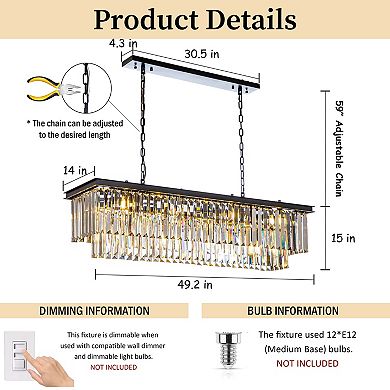12-Light Modern Fringe Crystal Chandelier for Dining Room with Crystal Accents